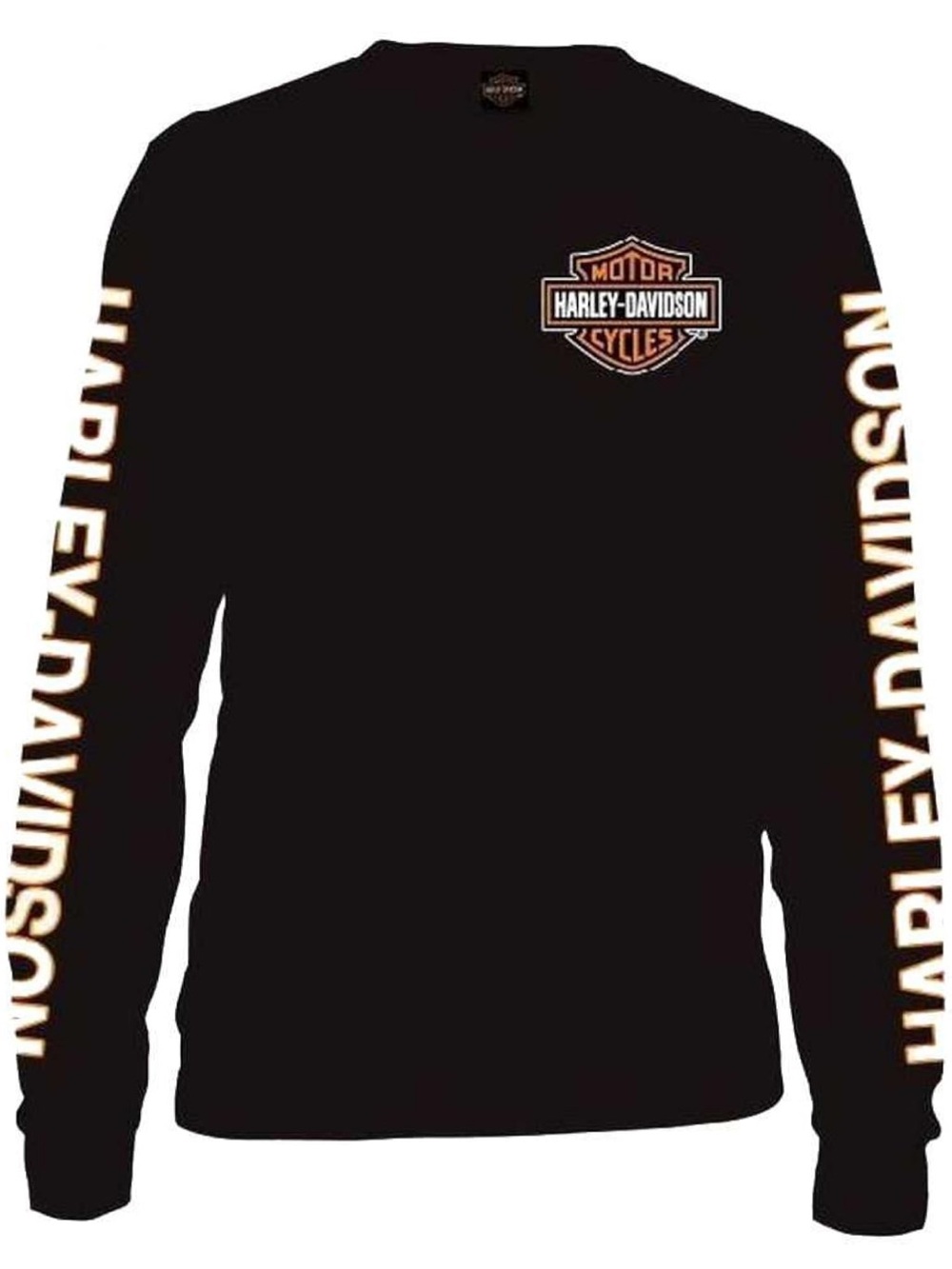 Harley-Davidson Black Long Sleeve Tee with Orange Logo and Sleeve Text